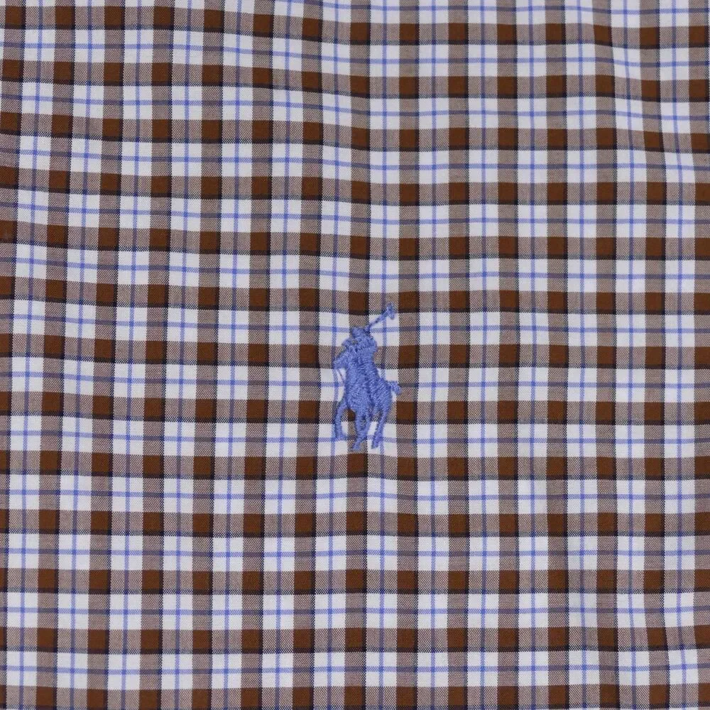 Polo ralph Lauren Shirt Mens XL Brown Blue Plaid Button Down Long Sleeve
